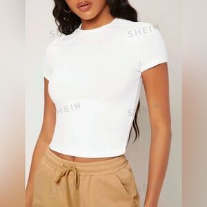 White Cropped Tee. Size Large.